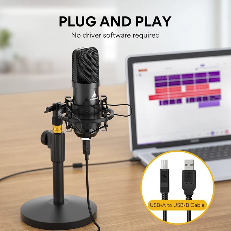 MAONO USB Microphone Kit 192KHZ/24BIT AU-A04T PC Condenser Podcast Streaming Cardioid Mic Plug & Play for Computer, YouTube, Gaming Recording - Image 4